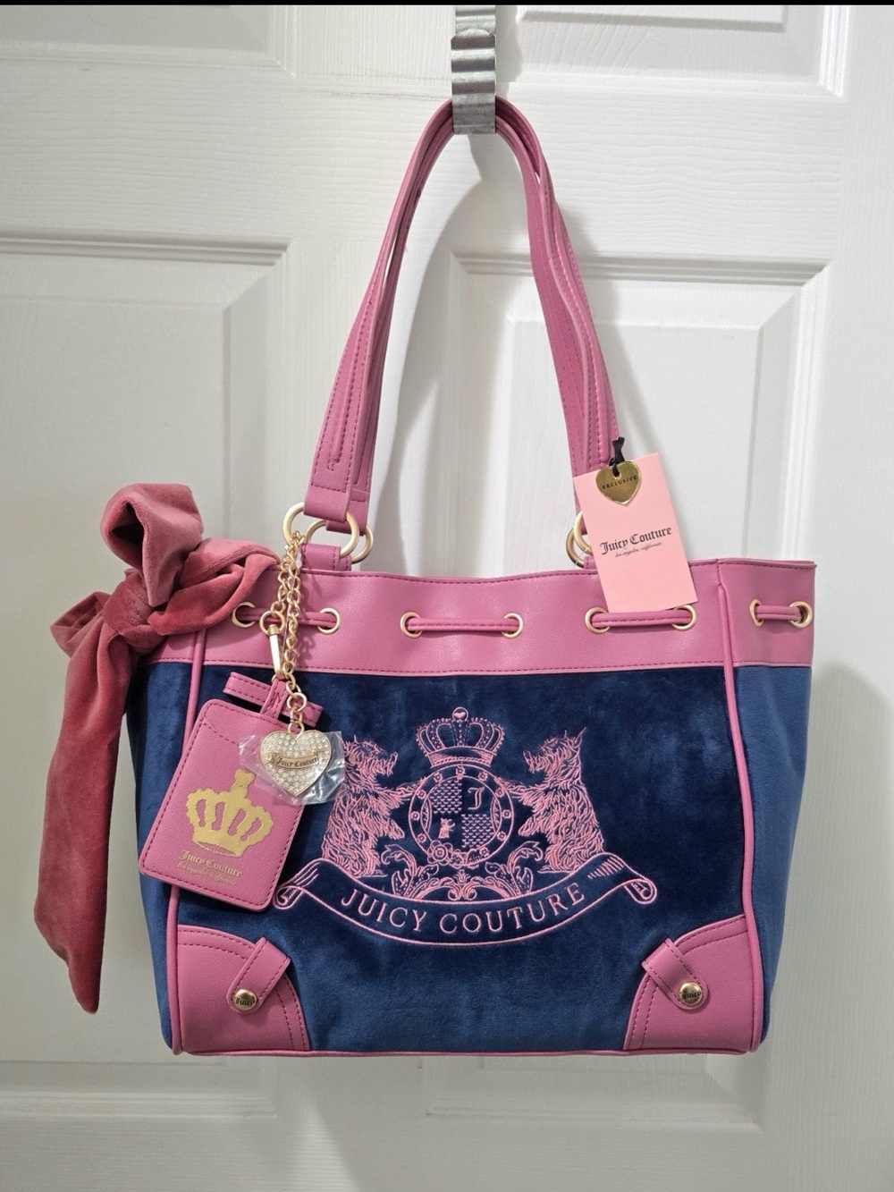 New Juicy Couture Scottie Dogs Daydreamer Bow Tote Regal Blue/ Chateau